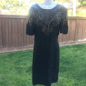 80’s Black Silk Beaded Dress by J. M.C